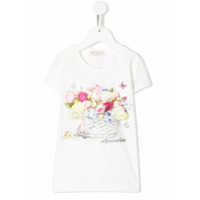 Monnalisa Camiseta com estampa de logo e floral - Branco