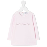 Monnalisa Camiseta mangas longas com logo em strass - Rosa