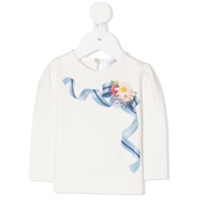 Monnalisa long sleeved ribbon print T-shirt - Branco