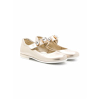 Monnalisa Sapatilha bico arredondado com aplicação de pedras - Dourado