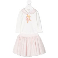 Monnalisa teddy bear babygrow and skirt set - Branco