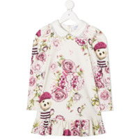 Monnalisa Vestido com estampa floral e babados na barra - Neutro