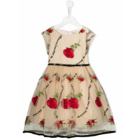 Monnalisa Vestido de tule com bordado floral - Neutro