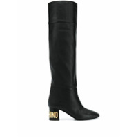 Moschino Bota over-the-knee com logo - Preto