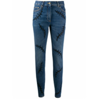 Moschino Calça jeans skinny cintura média com bordado - Azul