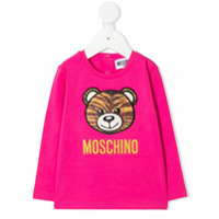 Moschino Kids Blusa mangas longas com aplicação de urso - Rosa