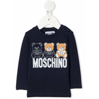 Moschino Kids Blusa mangas longas com estampa de logo - Azul