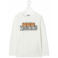 Moschino Kids Blusa mangas longas com estampa de logo - Branco