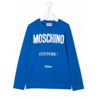 Moschino Kids Blusa mangas longas com estampa de logo Couture - Azul