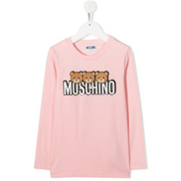 Moschino Kids Blusa mangas longas com estampa de logo - Rosa