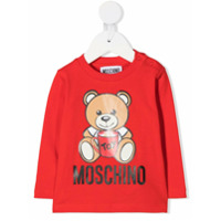 Moschino Kids Blusa mangas longas com estampa de logo - Vermelho