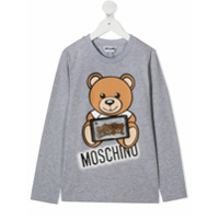 Moschino Kids Blusa mangas longas com estampa Teddy Bear - Cinza