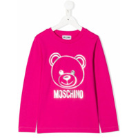 Moschino Kids Blusa mangas longas metalizada com logo - Rosa