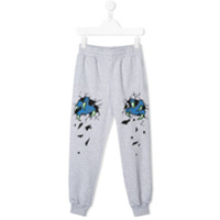 Moschino Kids Calça esportiva com bordado de garra monstro - Cinza