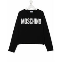 Moschino Kids Camiseta com estampa de logo em tachas - Preto