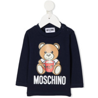 Moschino Kids Camiseta decote careca com estampa de logo - Azul