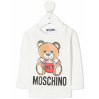 Moschino Kids Camiseta decote careca com estampa de logo - Branco