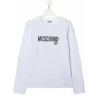 Moschino Kids Camiseta mangas longas com estampa de logo - Branco