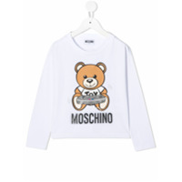 Moschino Kids Camiseta mangas longas com estampa de logo - Branco