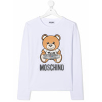 Moschino Kids Camiseta mangas longas com estampa de logo - Branco
