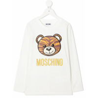 Moschino Kids Camiseta mangas longas com logo bordado - Branco
