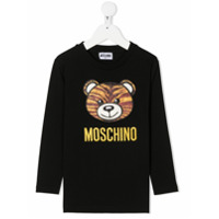 Moschino Kids Camiseta mangas longas com logo bordado - Preto