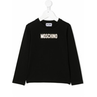 Moschino Kids Camiseta mangas longas com logo de brilho - Preto