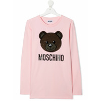 Moschino Kids Camiseta mangas longas com logo de paetês - Rosa