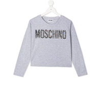 Moschino Kids Camiseta mangas longas com logo e tachas - Cinza