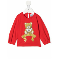 Moschino Kids Camiseta mangas longas com logo Teddy Bear - Vermelho