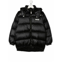 Moschino Kids Casaco matelassê com logo - Preto