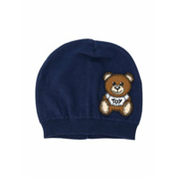 Moschino Kids Chapéu de tricô com bordado Teddy Bear - Azul