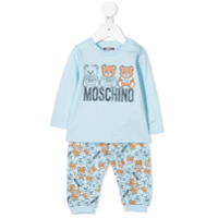 Moschino Kids Conjunto 2 peças com logo Toy Teddy - Azul