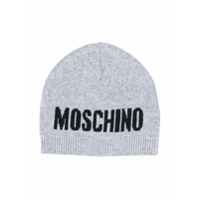 Moschino Kids Gorro de tricô com logo - Cinza
