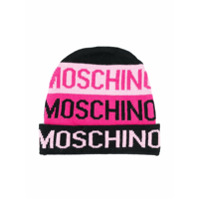 Moschino Kids Gorro de tricô com logo contrastante - Rosa