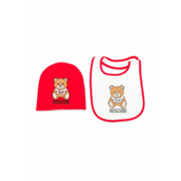 Moschino Kids knitted logo beanie hat and bib set - Branco