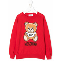 Moschino Kids logo bear print jumper - Vermelho