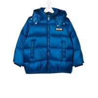 Moschino Kids logo patch puffer jacket - Azul