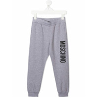 Moschino Kids logo print elasticated waist track pants - Cinza