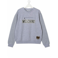 Moschino Kids long sleeve teddy patch jumper - Cinza