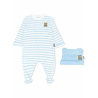 Moschino Kids Macacão infantil texturizado com padronagem de listras - Branco