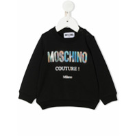 Moschino Kids metallic logo print sweater - Preto