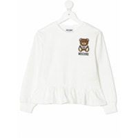 Moschino Kids Moletom com logo Teddy e peplum na barra - Branco