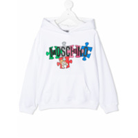 Moschino Kids Moletom de capuz com logo e estampa de quebra-cabeça - Branco