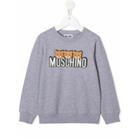 Moschino Kids Moletom decote careca com estampa de logo - Cinza