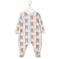 Moschino Kids Pijama mangas longas com estampa de urso e logo - Branco