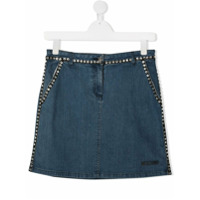 Moschino Kids Saia jeans com acabamento de strass - Azul