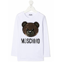 Moschino Kids sequin teddy logo T-shirt - Branco