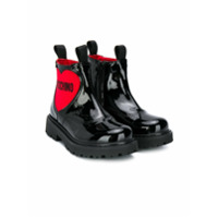 Moschino Kids side logo heart boots - Preto