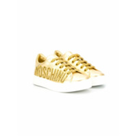 Moschino Kids studded-logo lace-up sneakers - Dourado